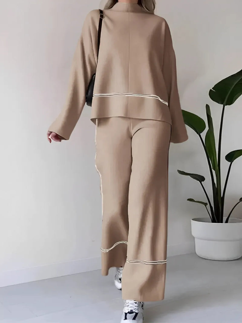 Knit Set with Turtleneck Mullet Sweater and Pants