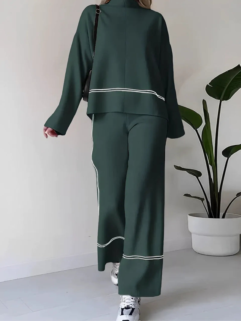 Knit Set with Turtleneck Mullet Sweater and Pants