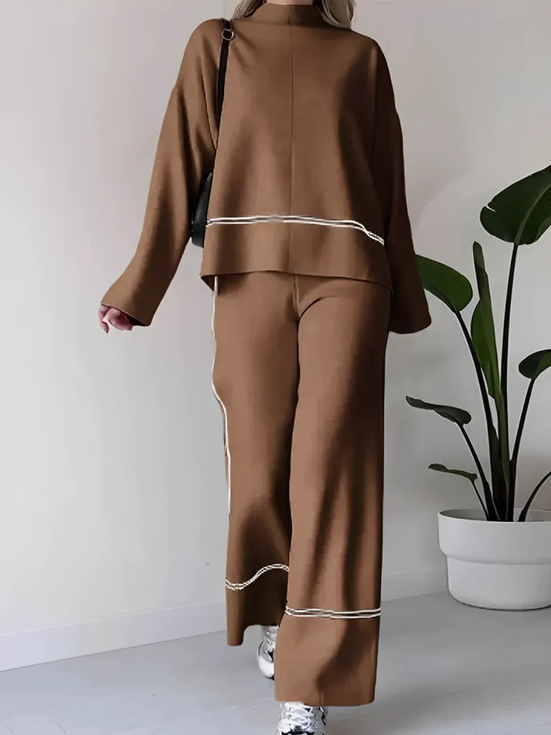Knit Set with Turtleneck Mullet Sweater and Pants