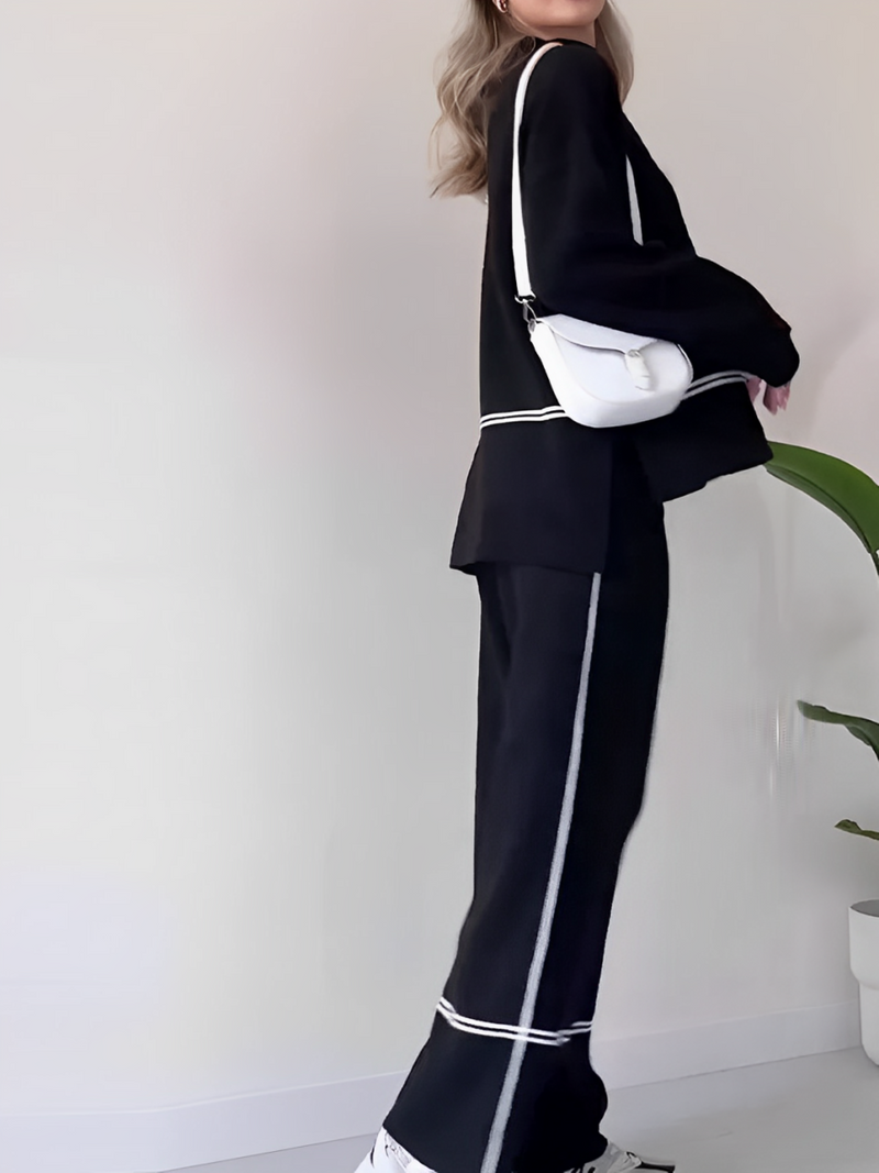 Knit Set with Turtleneck Mullet Sweater and Pants