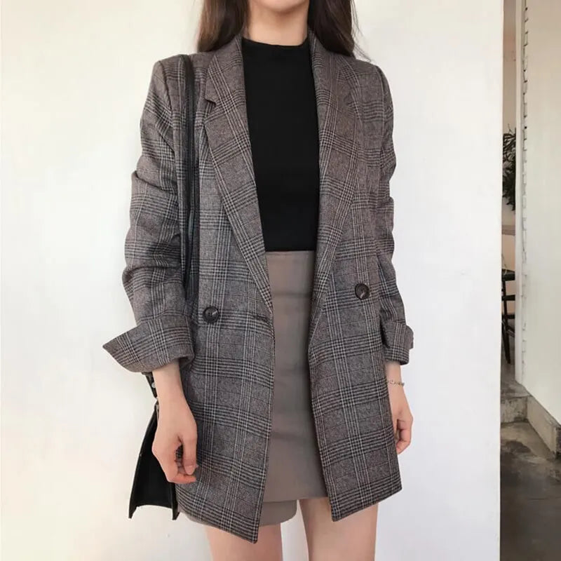 Imelda Plaid Long Blazer